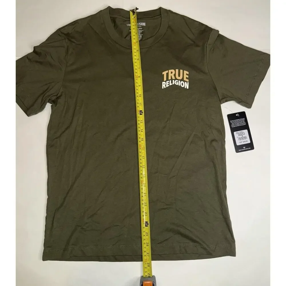 True Religion Buddha Logo Tee Mens M Green Kalamata Circular Back NWT